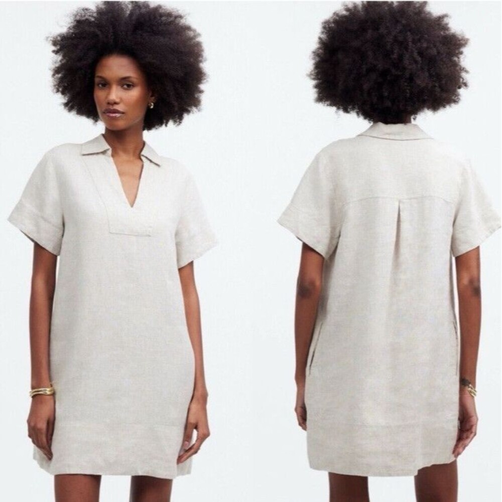 Madewell V-Neck Mini Dress in 100% Linen New With Tags Size XS